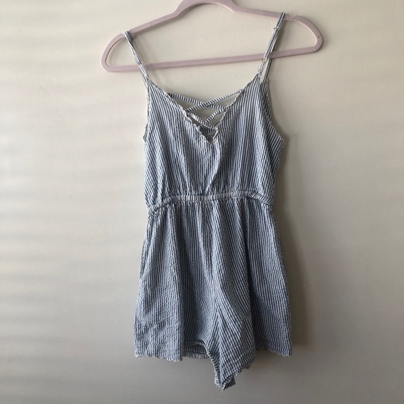 Urban Outfitters Striped Blue Embroidered Romper - Picture 6 of 9